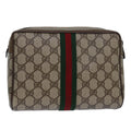 GUCCI GG Canvas Web Sherry Line Clutch Bag PVC Beige Green Red fm3694