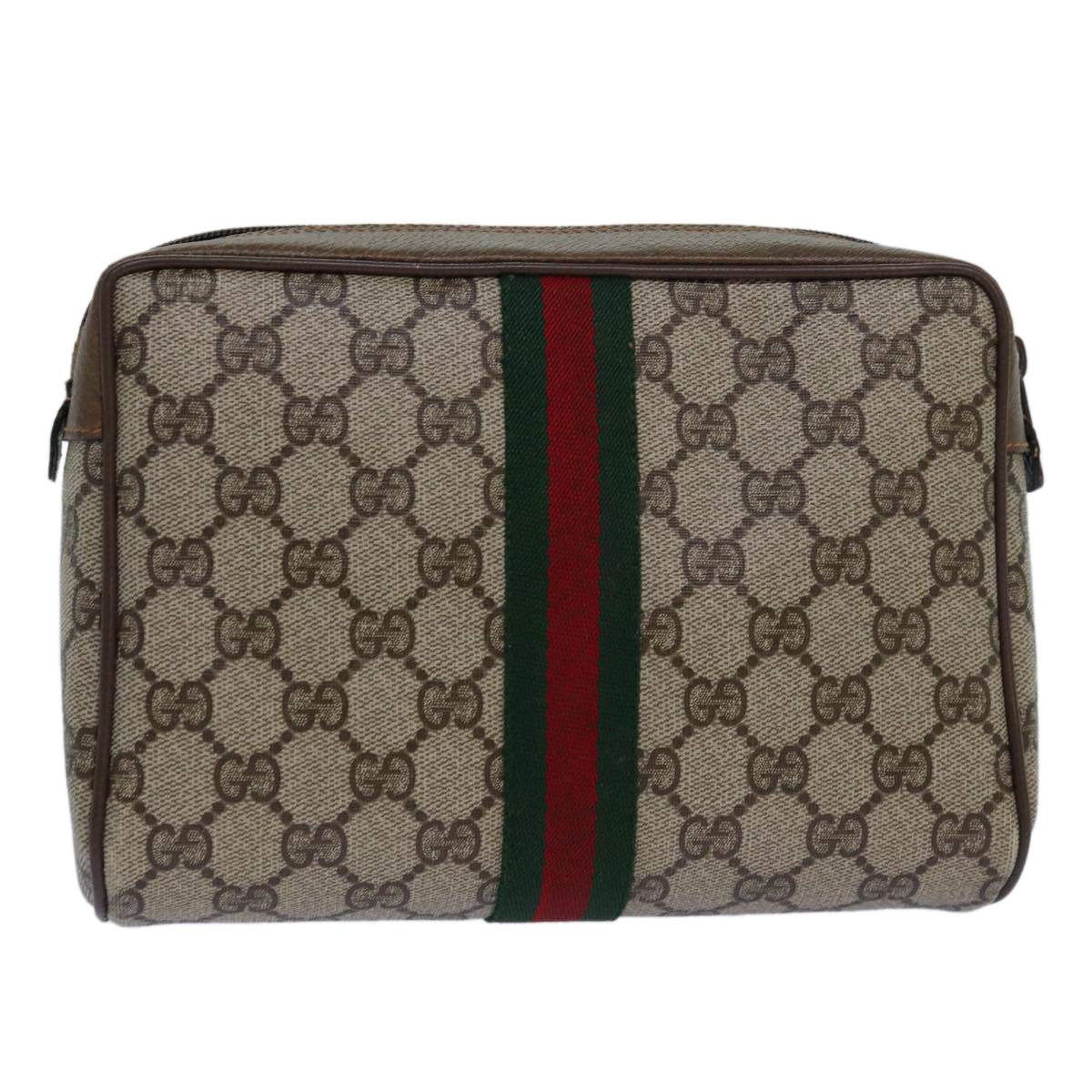 GUCCI GG Canvas Web Sherry Line Clutch Bag PVC Beige Green Red fm3694
