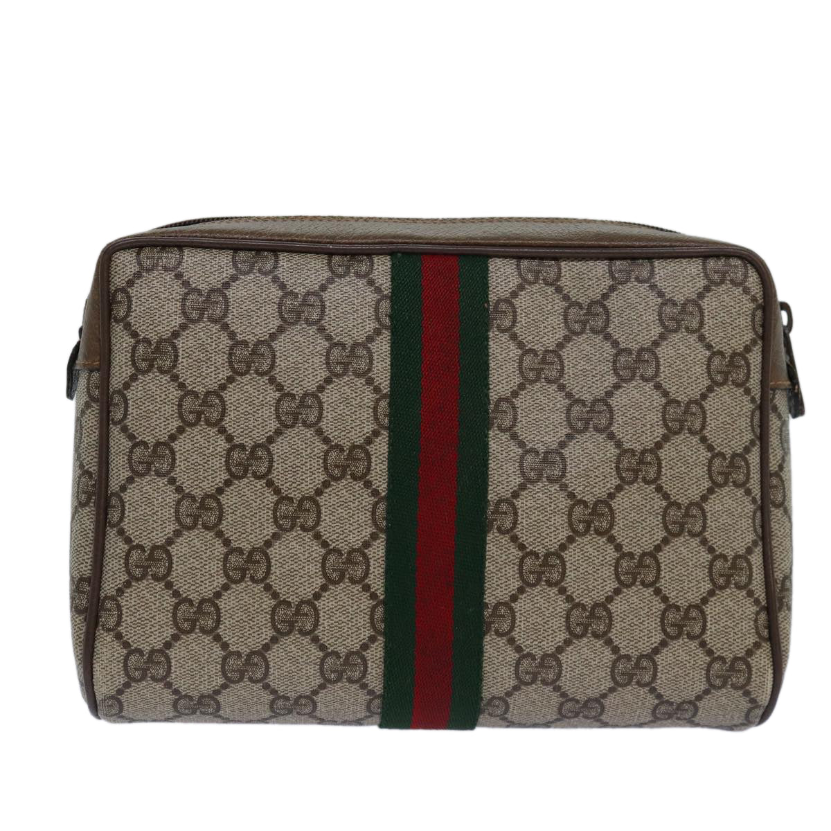 GUCCI GG Canvas Web Sherry Line Clutch Bag PVC Beige Green Red fm3694