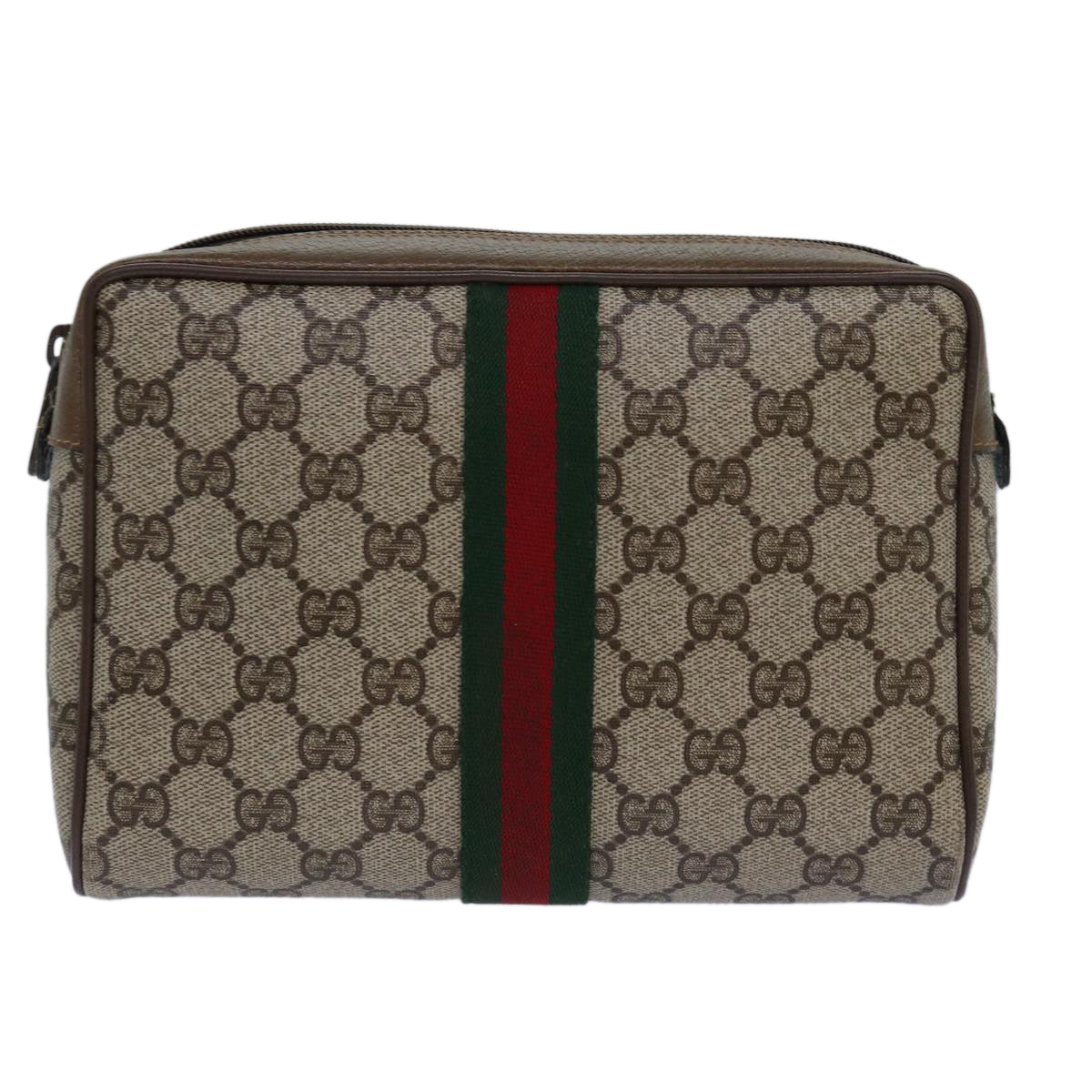 GUCCI GG Canvas Web Sherry Line Clutch Bag PVC Beige Green Red fm3694