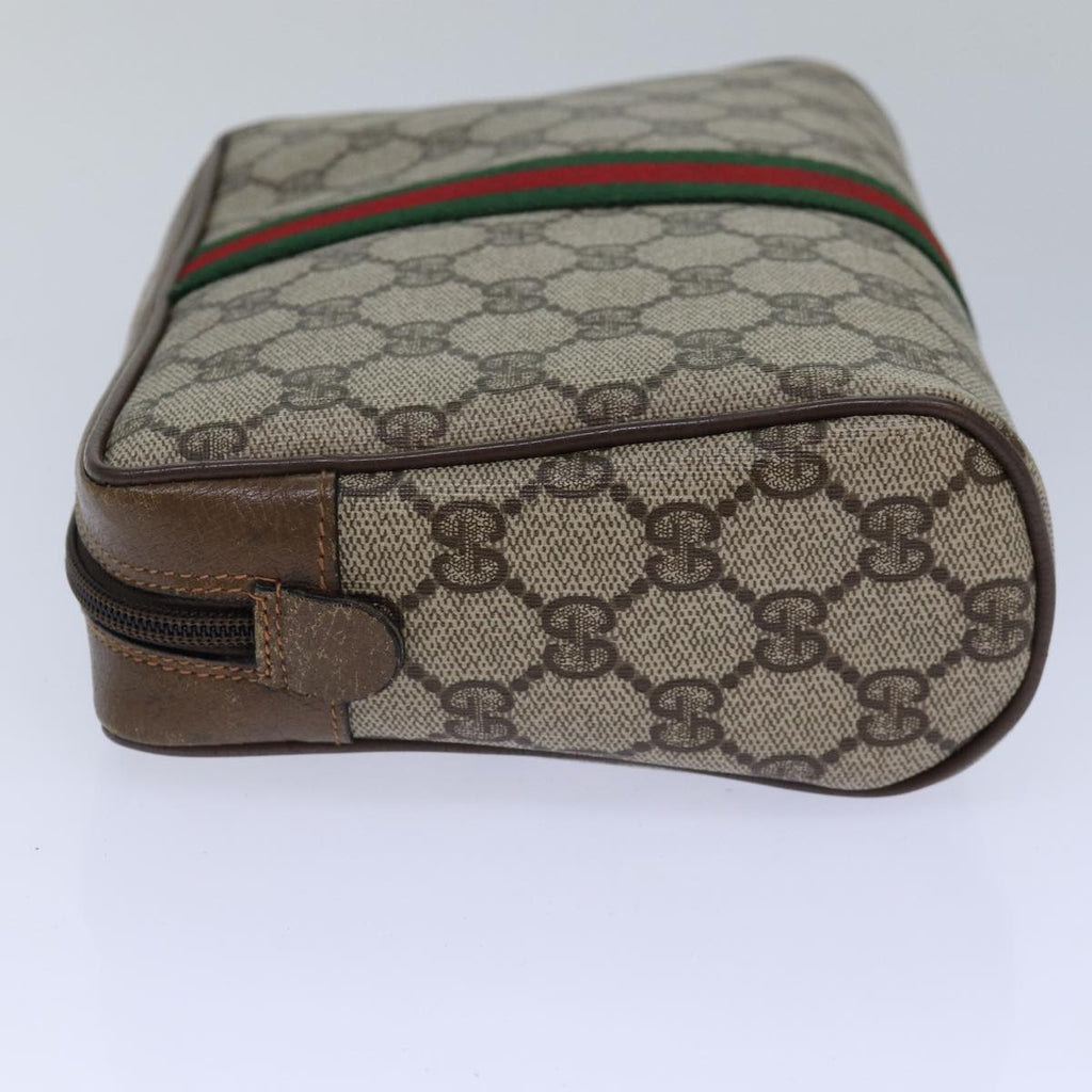 GUCCI GG Canvas Web Sherry Line Clutch Bag PVC Beige Green Red fm3694