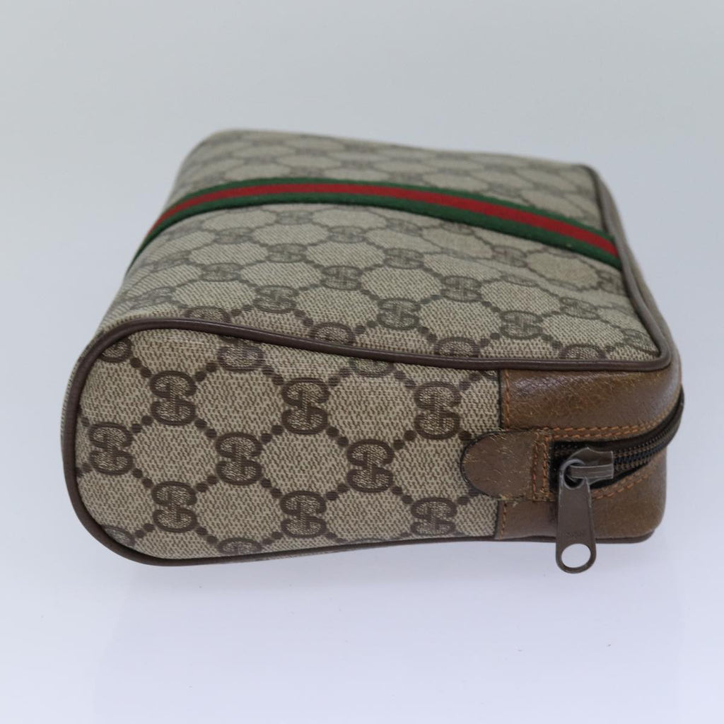 GUCCI GG Canvas Web Sherry Line Clutch Bag PVC Beige Green Red fm3694
