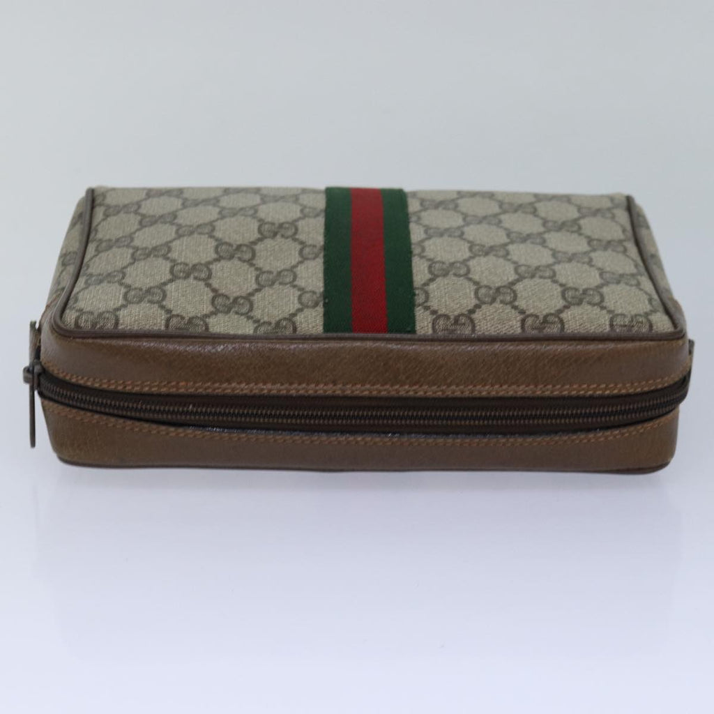 GUCCI GG Canvas Web Sherry Line Clutch Bag PVC Beige Green Red fm3694