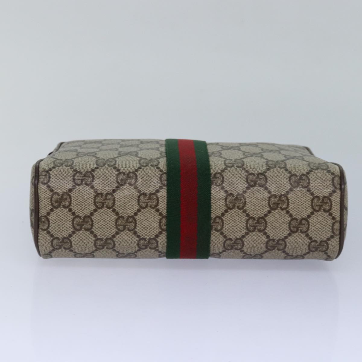 GUCCI GG Canvas Web Sherry Line Clutch Bag PVC Beige Green Red fm3694