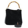 GUCCI Bamboo Hand Bag Suede 2way Black Gold 001 2058 1638 0 fm3712