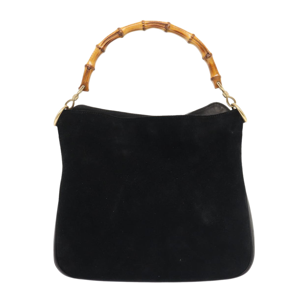 GUCCI Bamboo Hand Bag Suede 2way Black Gold 001 2058 1638 0 fm3712