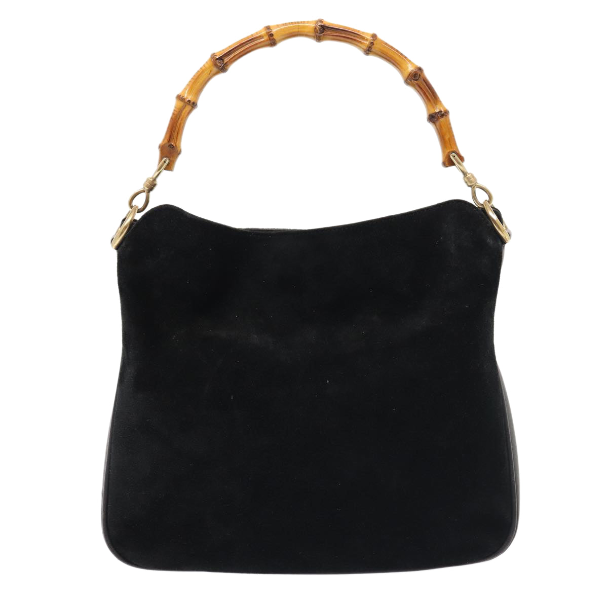 GUCCI Bamboo Hand Bag Suede 2way Black Gold 001 2058 1638 0 fm3712