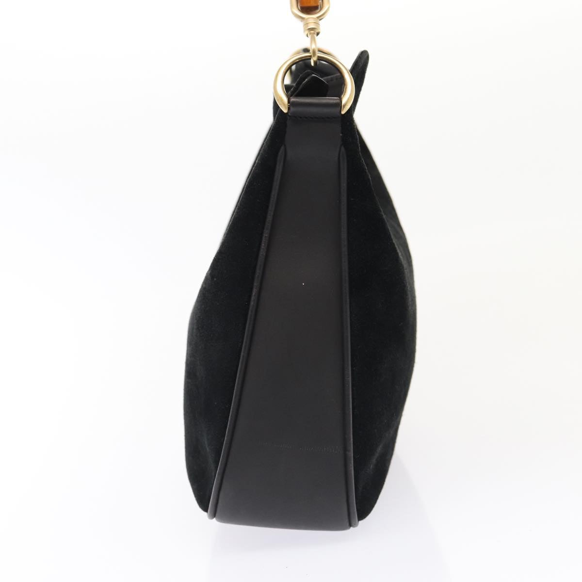GUCCI Bamboo Hand Bag Suede 2way Black Gold 001 2058 1638 0 fm3712