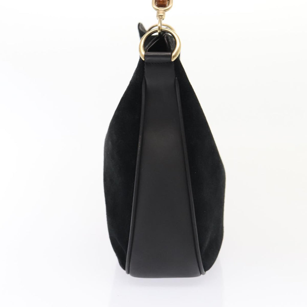 GUCCI Bamboo Hand Bag Suede 2way Black Gold 001 2058 1638 0 fm3712