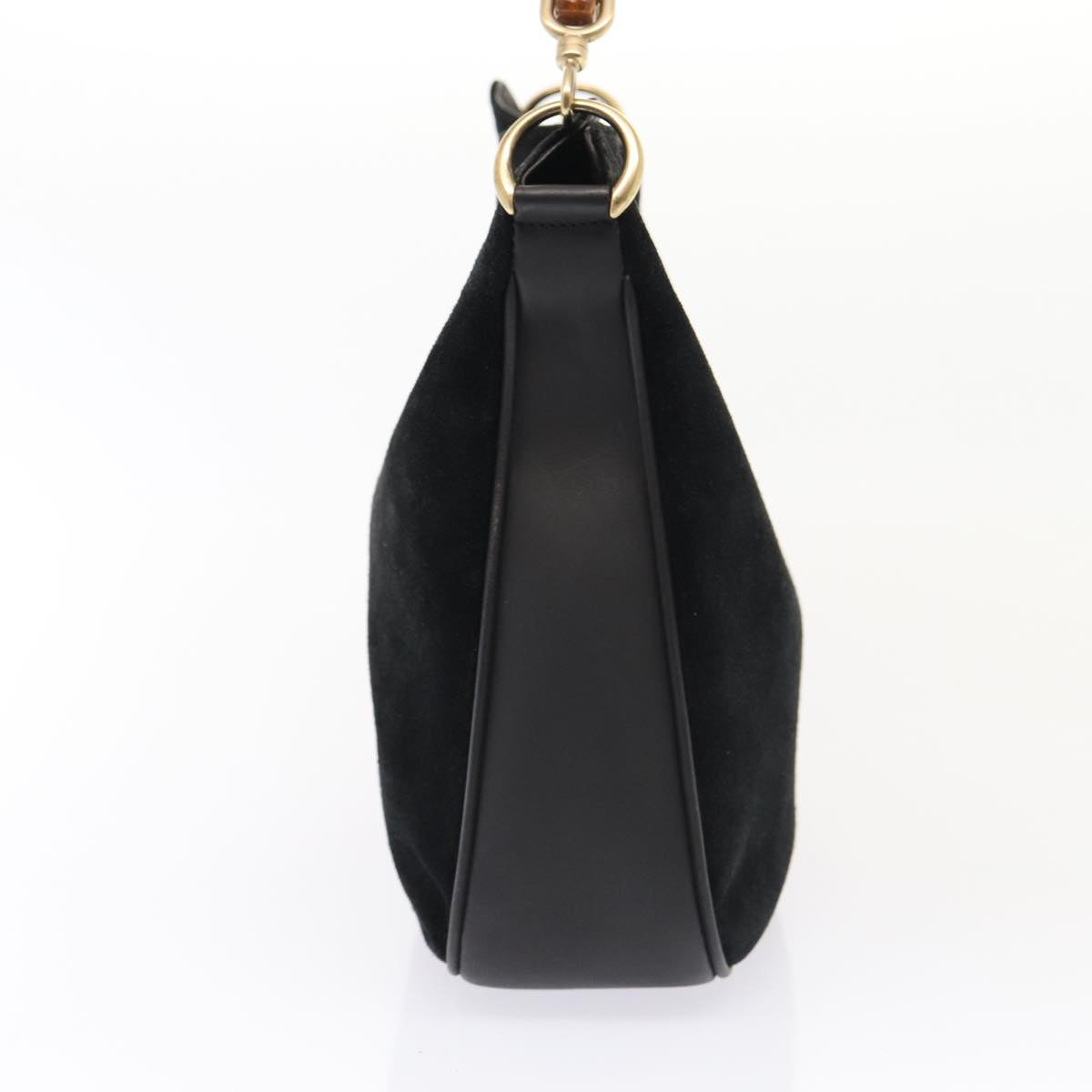 GUCCI Bamboo Hand Bag Suede 2way Black Gold 001 2058 1638 0 fm3712