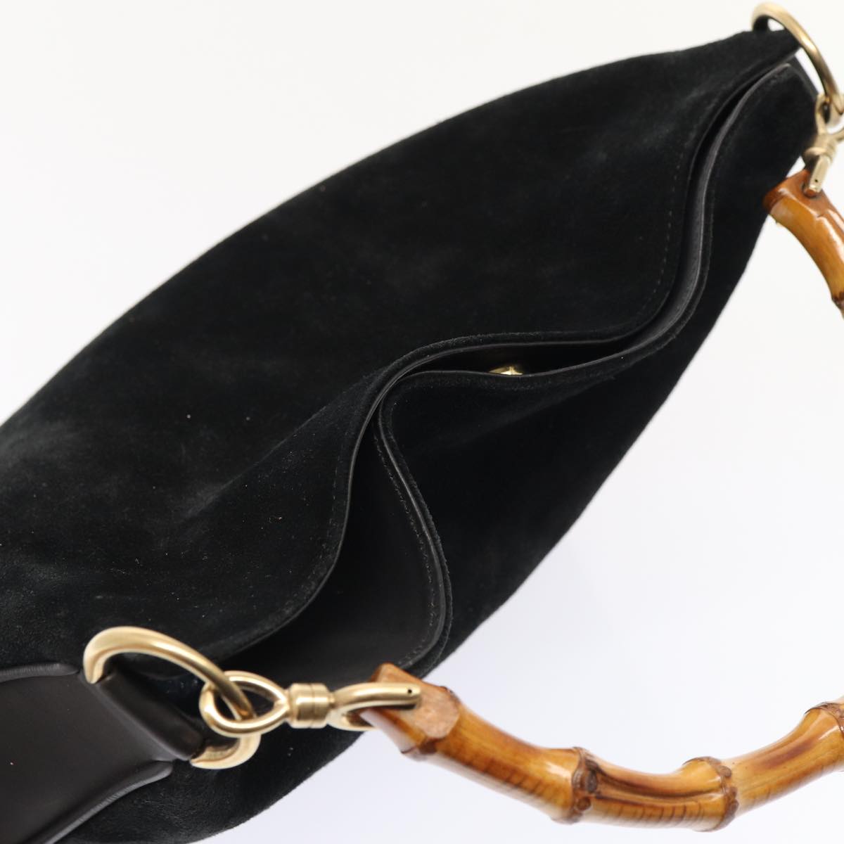 GUCCI Bamboo Hand Bag Suede 2way Black Gold 001 2058 1638 0 fm3712
