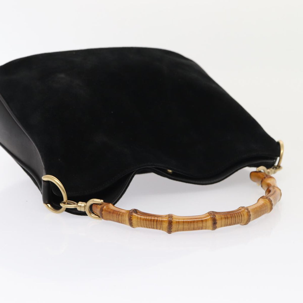 GUCCI Bamboo Hand Bag Suede 2way Black Gold 001 2058 1638 0 fm3712
