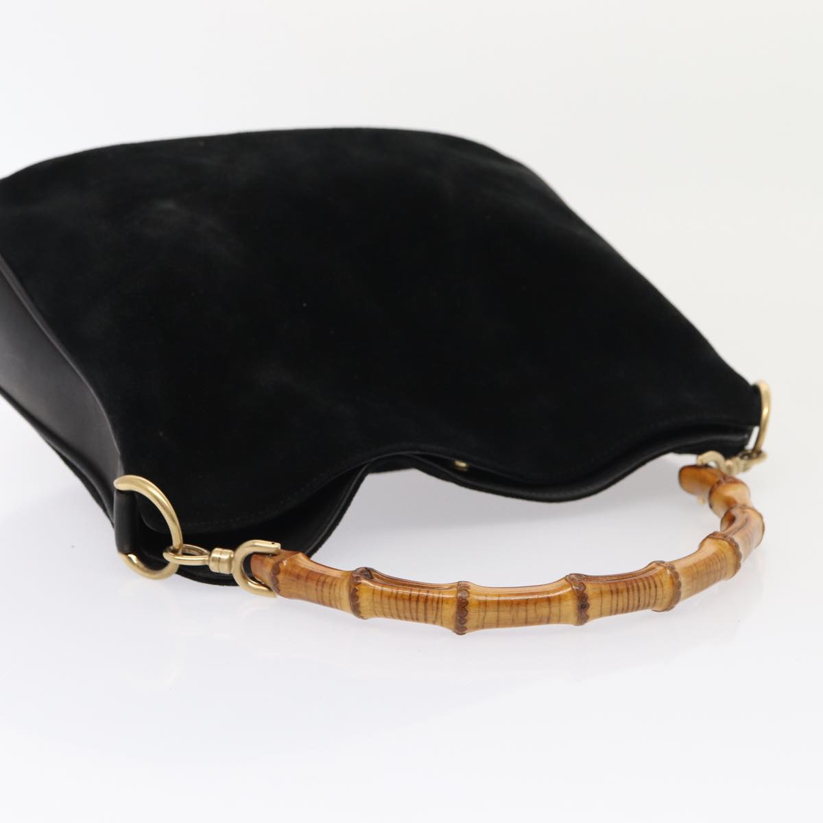 GUCCI Bamboo Hand Bag Suede 2way Black Gold 001 2058 1638 0 fm3712