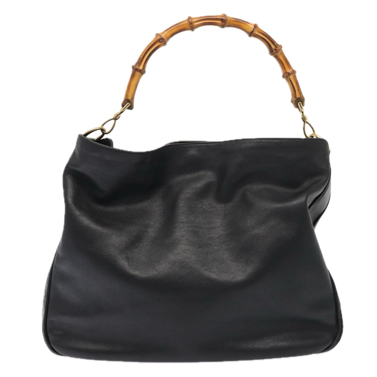 GUCCI Bamboo Shoulder Bag Leather 2way Black Gold 001 1577 200047 fm3713