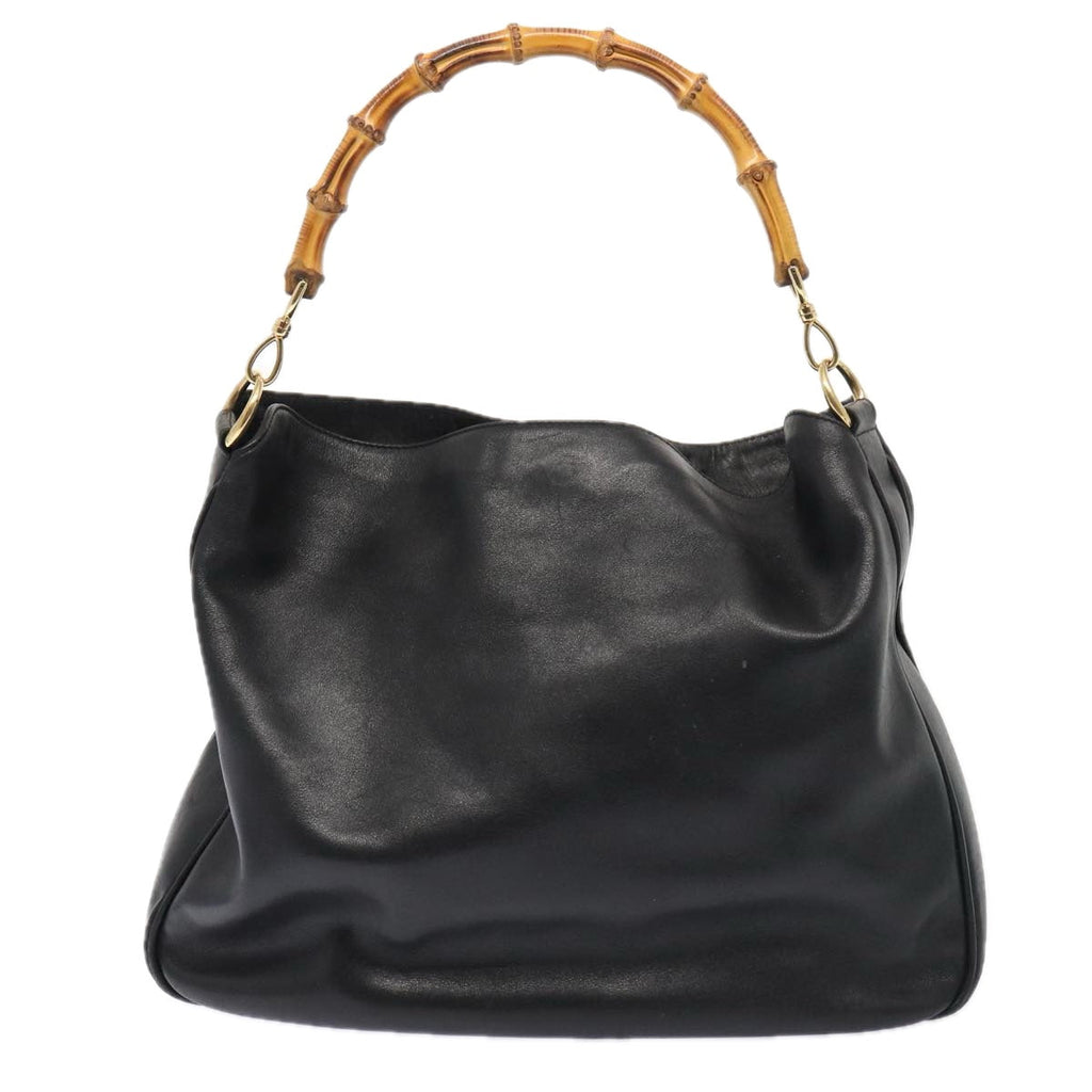GUCCI Bamboo Shoulder Bag Leather 2way Black Gold 001 1577 200047 fm3713