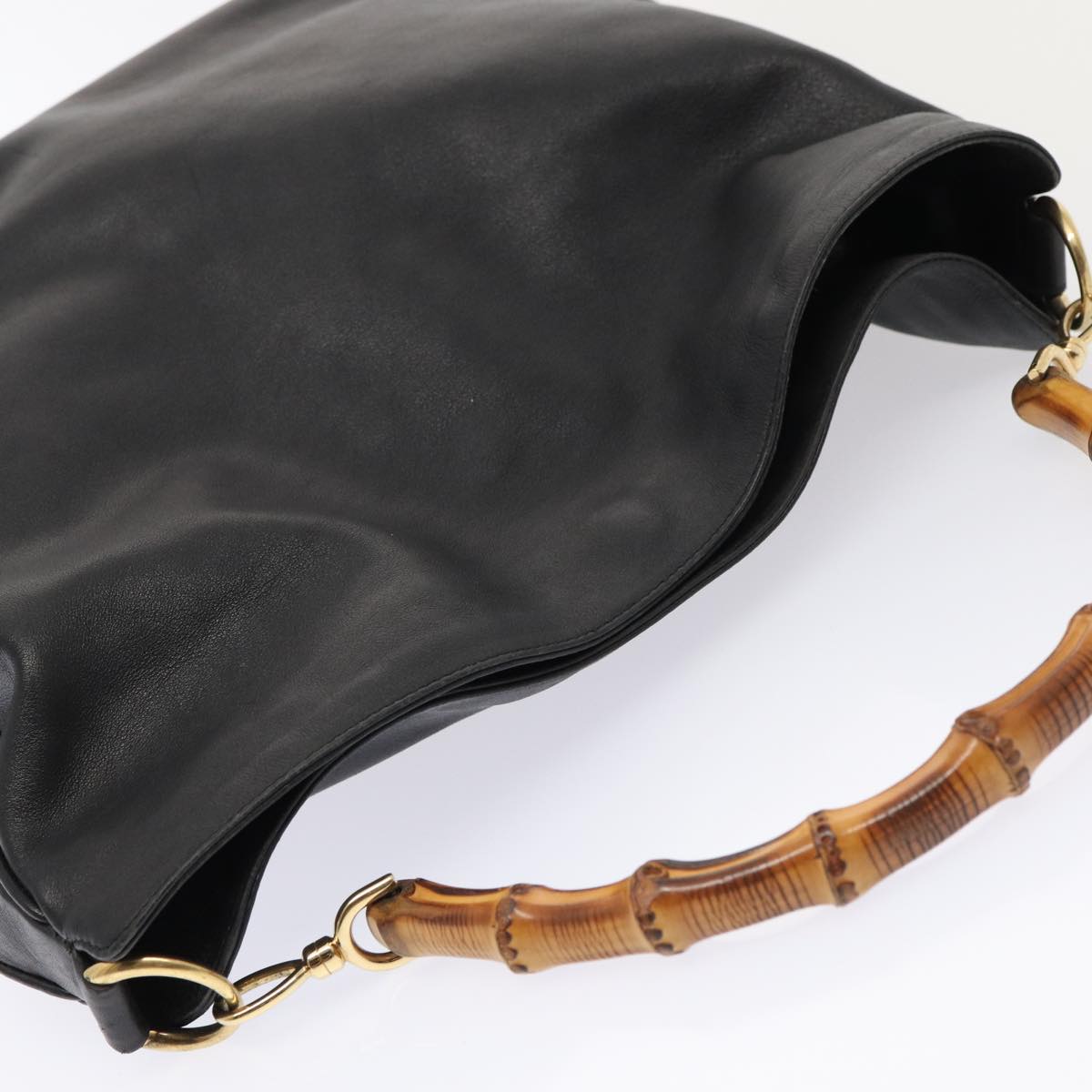 GUCCI Bamboo Shoulder Bag Leather 2way Black Gold 001 1577 200047 fm3713