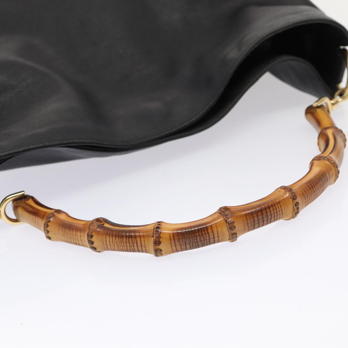 GUCCI Bamboo Shoulder Bag Leather 2way Black Gold 001 1577 200047 fm3713