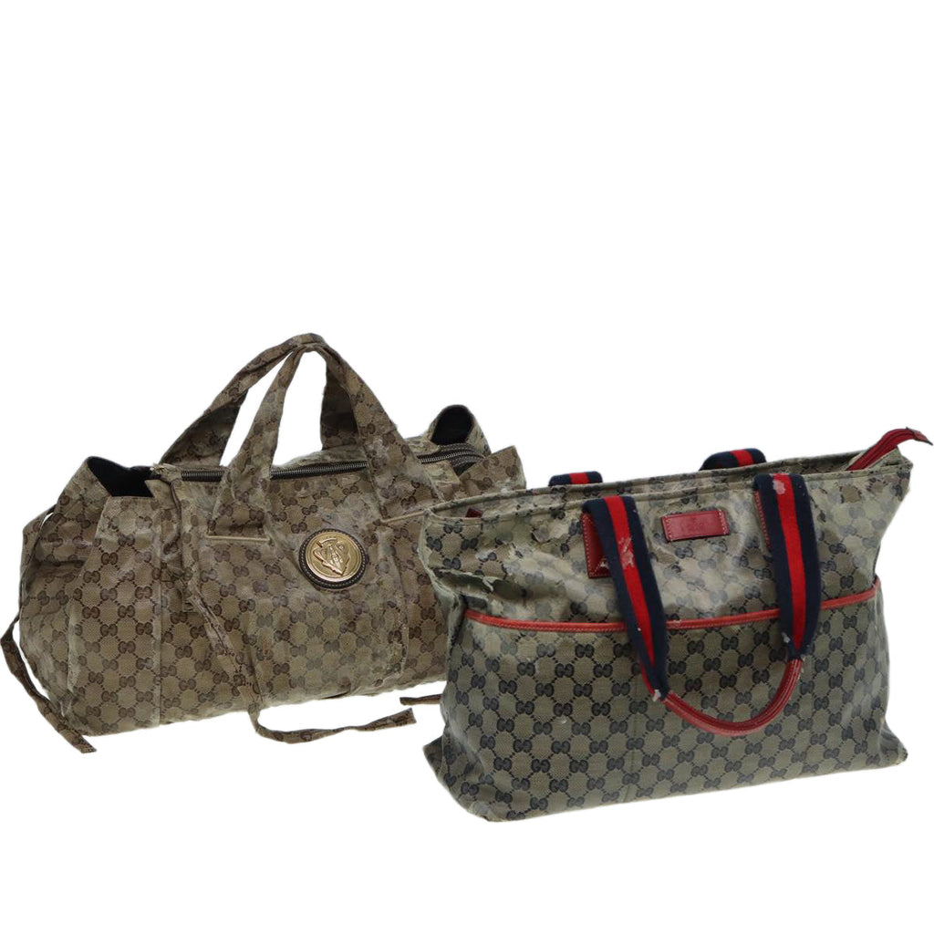 GUCCI GG Crystal Sherry Line Tote Bag 2Set Beige Red fm3716