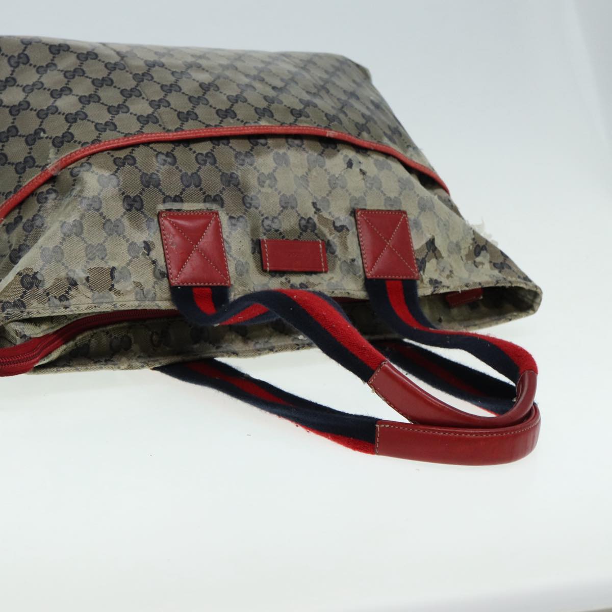GUCCI GG Crystal Sherry Line Tote Bag 2Set Beige Red fm3716