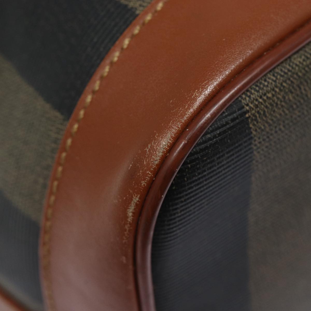 FENDI Pecan Canvas Shoulder Bag Brown Black gold fm3718