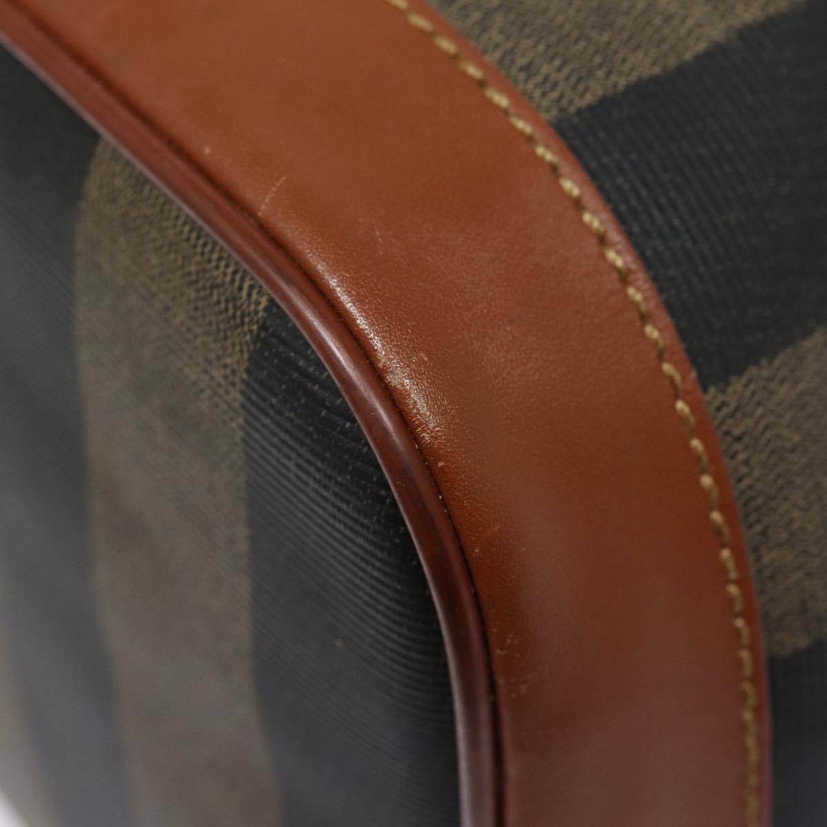FENDI Pecan Canvas Shoulder Bag Brown Black gold fm3718