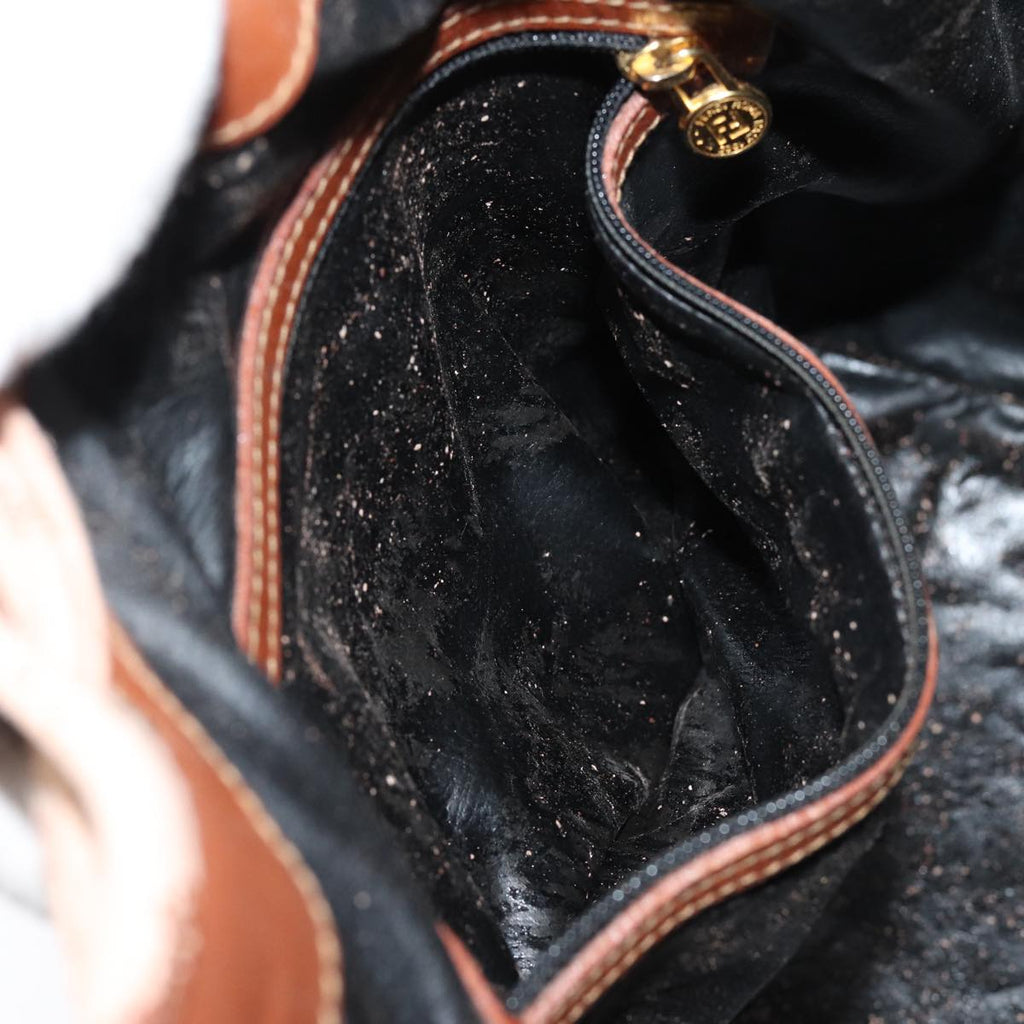 FENDI Pecan Canvas Shoulder Bag Brown Black gold fm3718