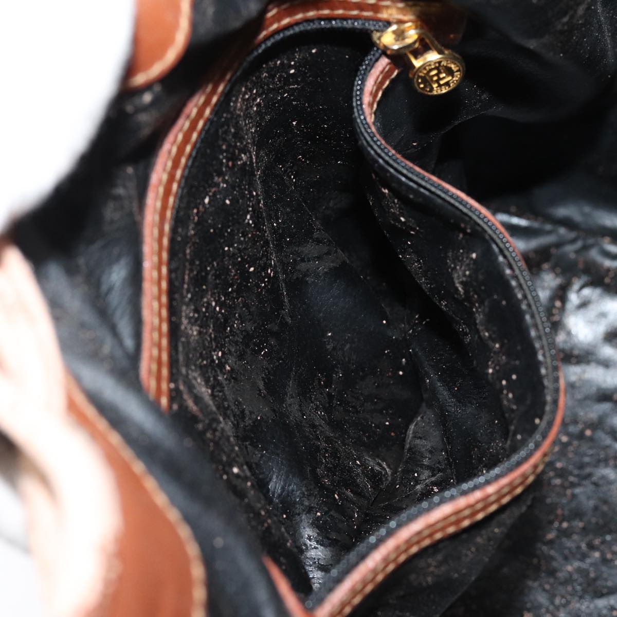 FENDI Pecan Canvas Shoulder Bag Brown Black gold fm3718