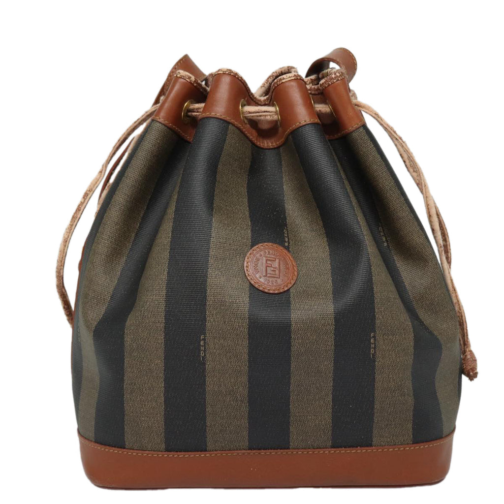 FENDI Pecan Canvas Shoulder Bag Brown Black gold fm3718