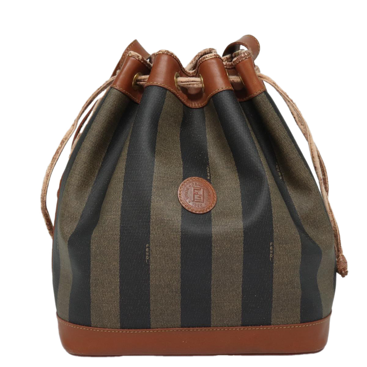 FENDI Pecan Canvas Shoulder Bag Brown Black gold fm3718