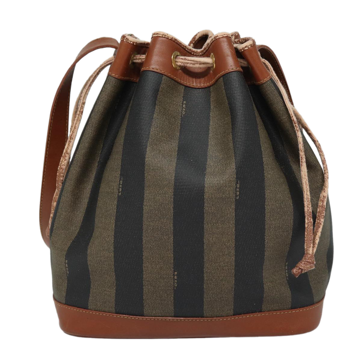 FENDI Pecan Canvas Shoulder Bag Brown Black gold fm3718