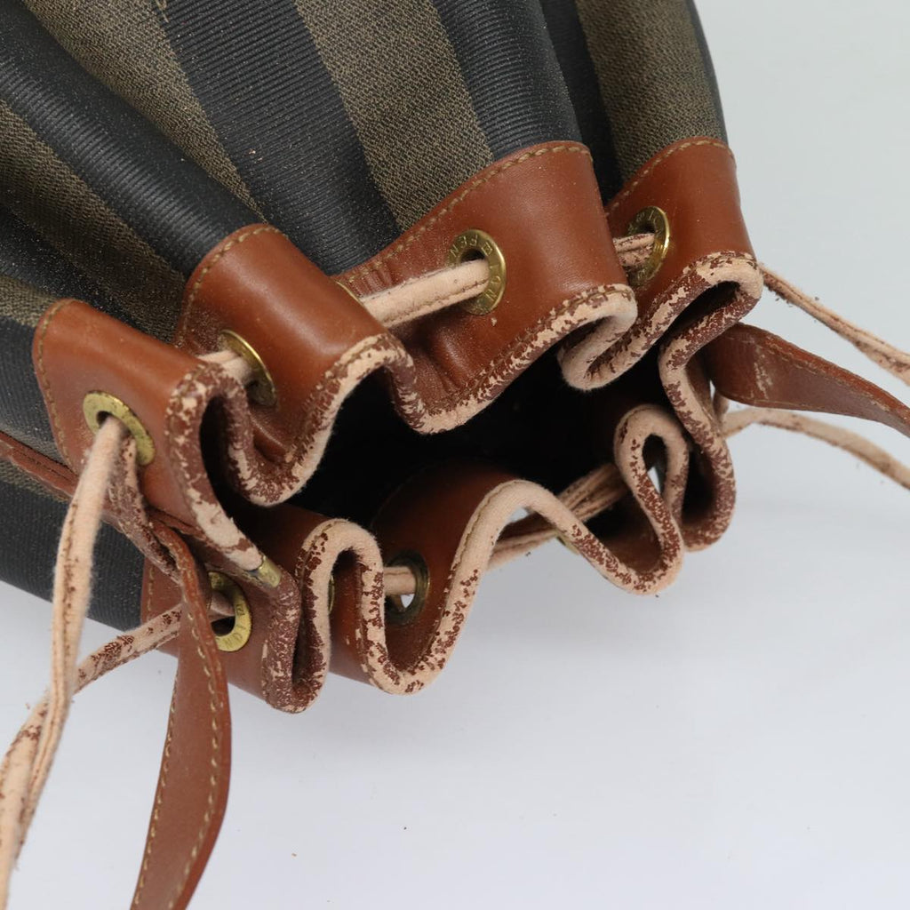 FENDI Pecan Canvas Shoulder Bag Brown Black gold fm3718