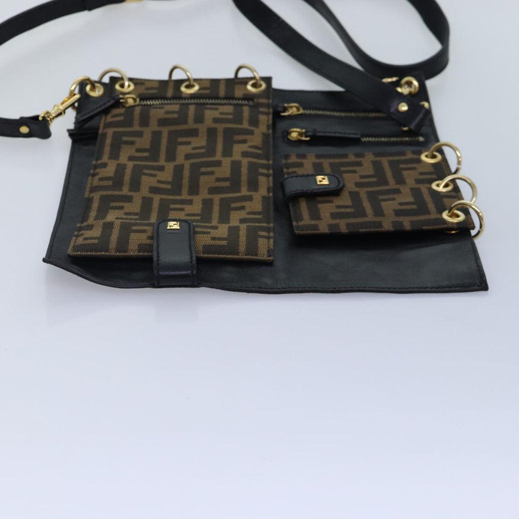 FENDI Zucca Canvas Shoulder Bag Leather Black Gold fm3729