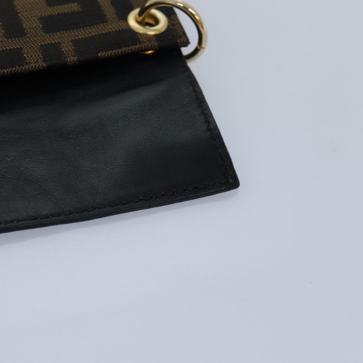 FENDI Zucca Canvas Shoulder Bag Leather Black Gold fm3729