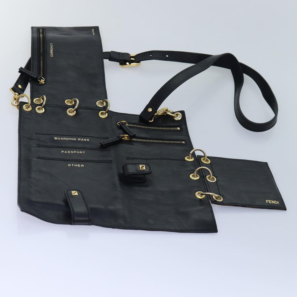 FENDI Zucca Canvas Shoulder Bag Leather Black Gold fm3729