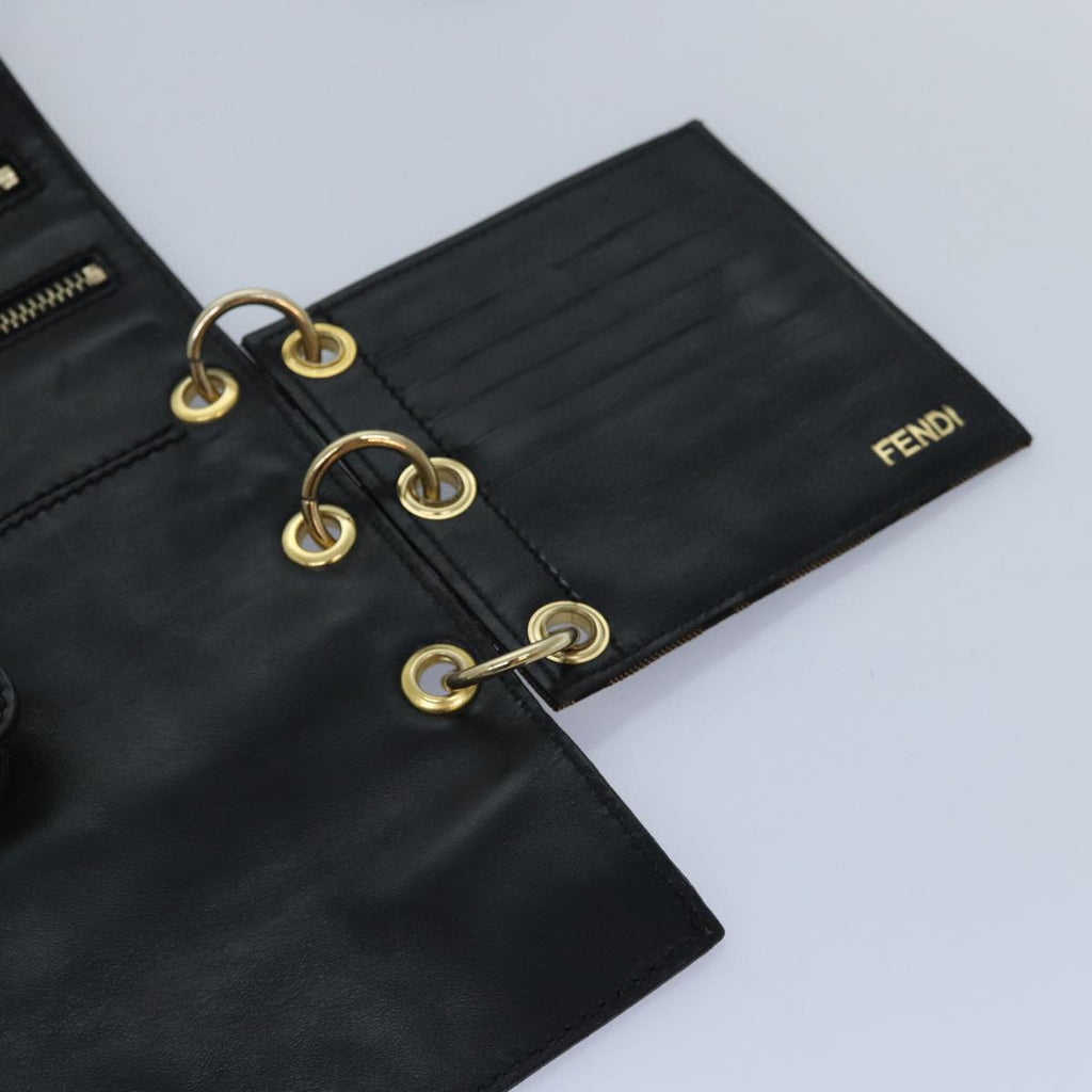 FENDI Zucca Canvas Shoulder Bag Leather Black Gold fm3729