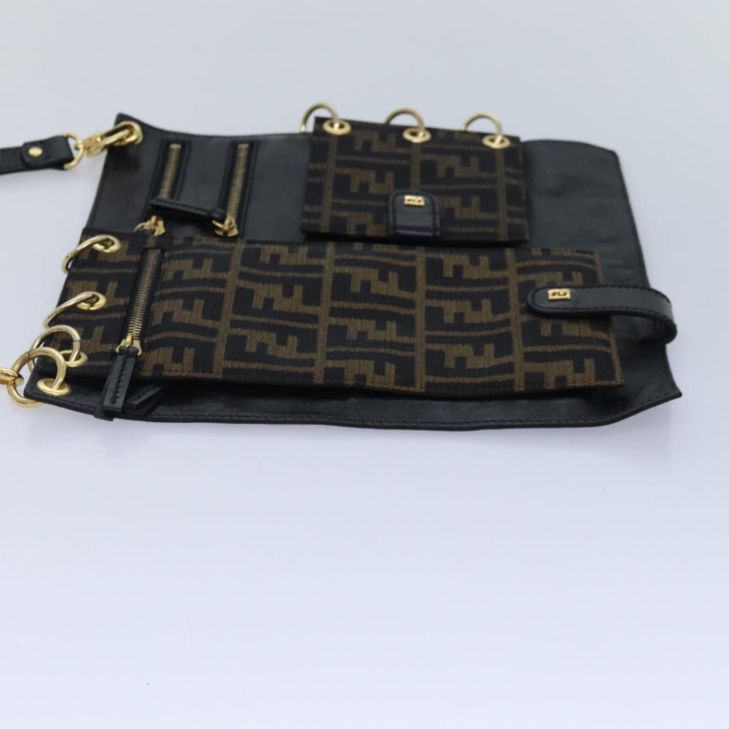 FENDI Zucca Canvas Shoulder Bag Leather Black Gold fm3729