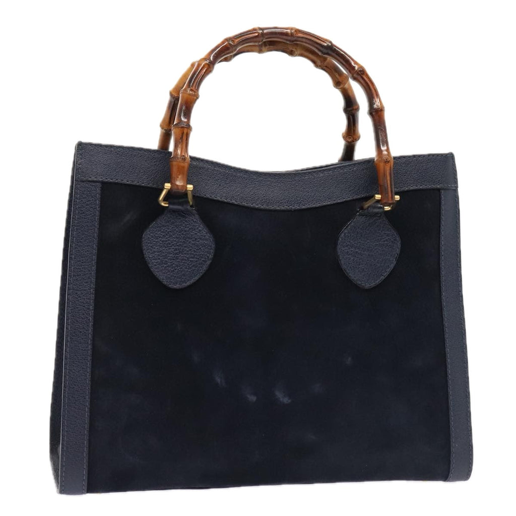 GUCCI Bamboo Hand Bag Suede Leather Navy Gold 002 123 0260 fm3740