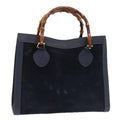 GUCCI Bamboo Hand Bag Suede Leather Navy Gold 002 123 0260 fm3740