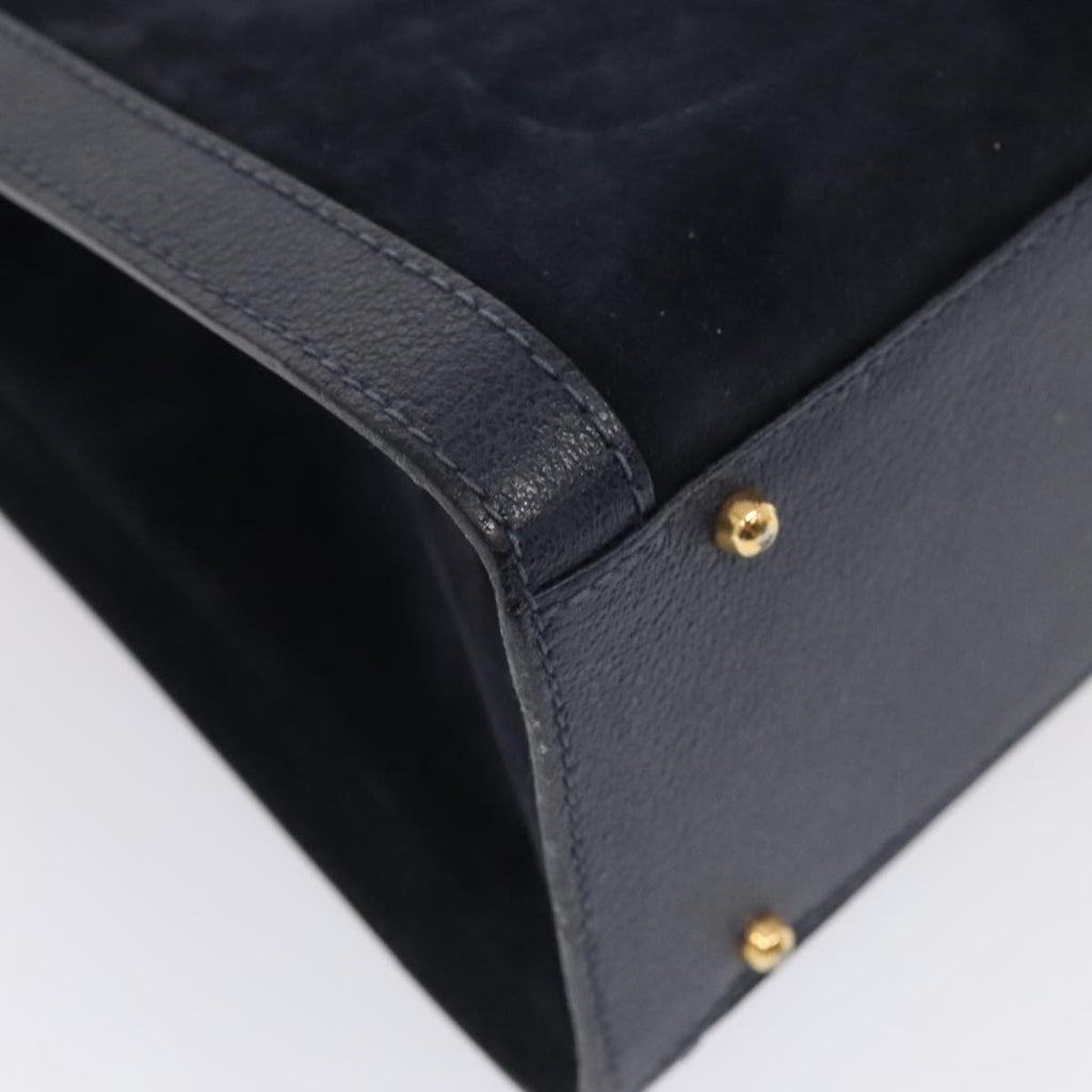 GUCCI Bamboo Hand Bag Suede Leather Navy Gold 002 123 0260 fm3740