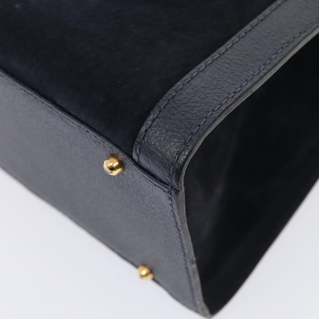 GUCCI Bamboo Hand Bag Suede Leather Navy Gold 002 123 0260 fm3740