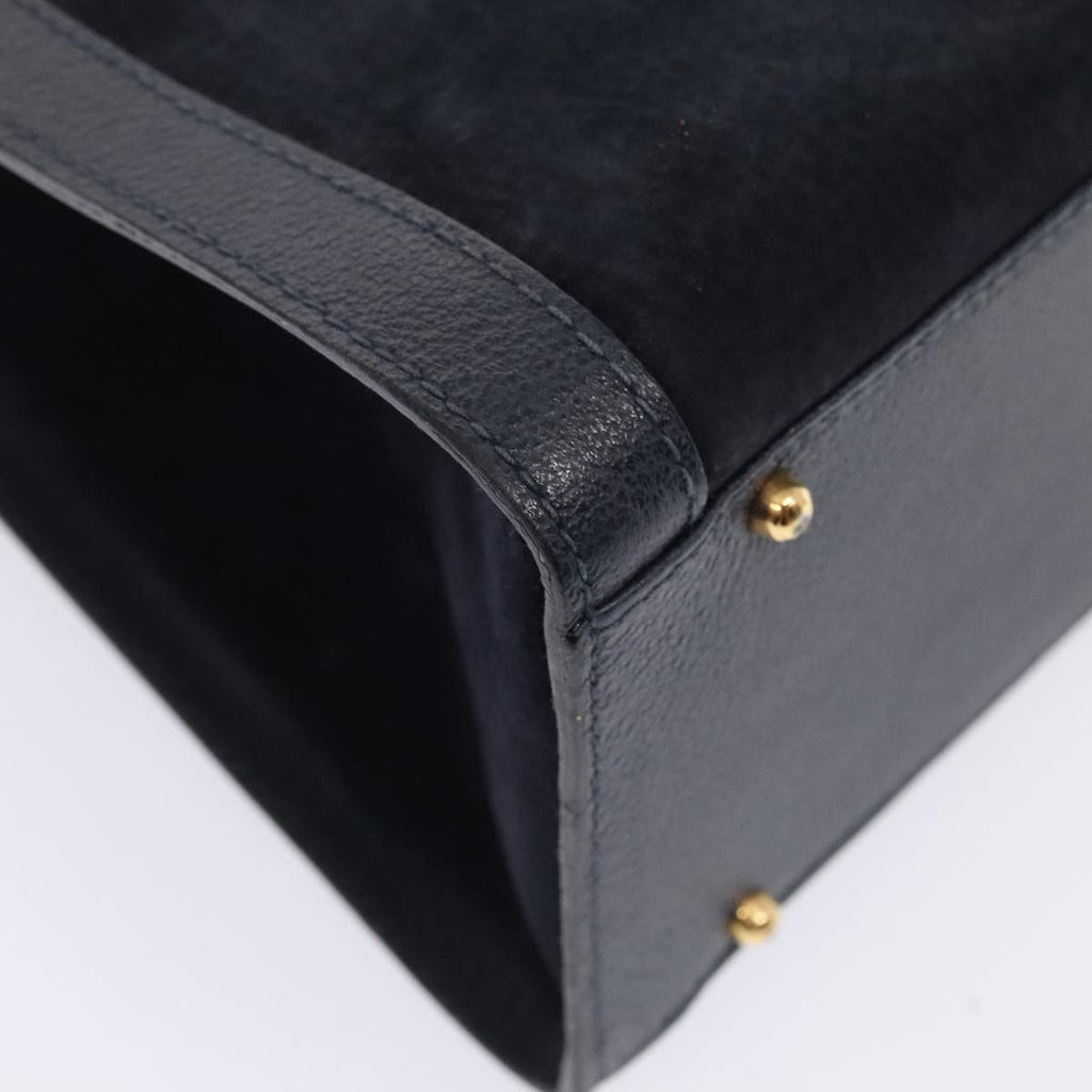 GUCCI Bamboo Hand Bag Suede Leather Navy Gold 002 123 0260 fm3740