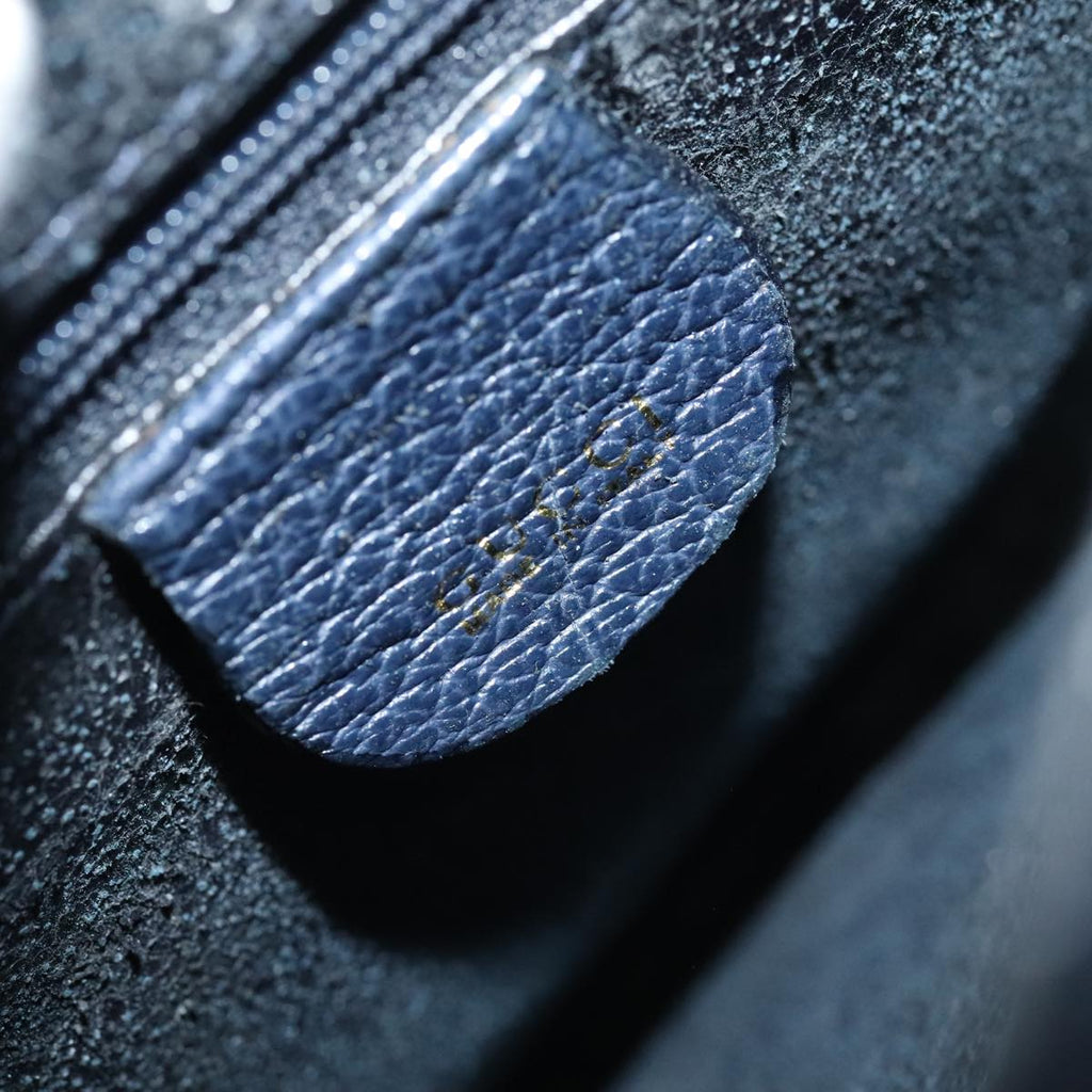 GUCCI Bamboo Hand Bag Suede Leather Navy Gold 002 123 0260 fm3740