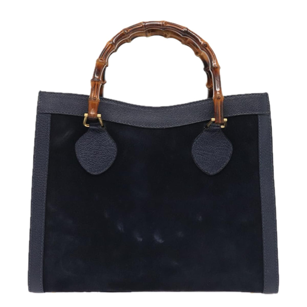 GUCCI Bamboo Hand Bag Suede Leather Navy Gold 002 123 0260 fm3740