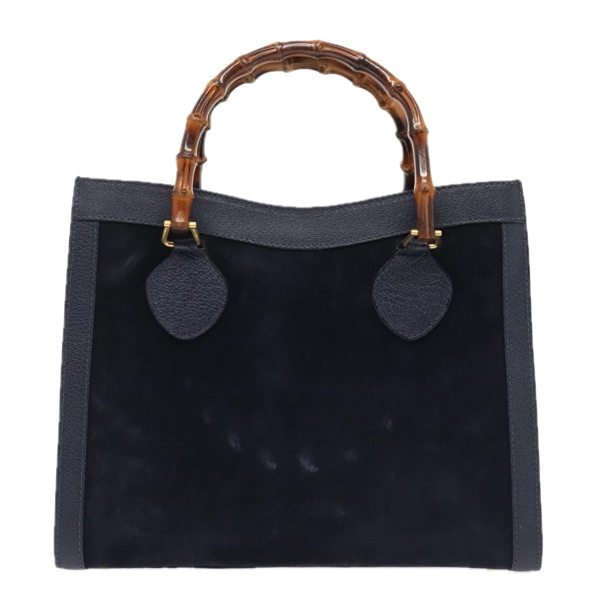 GUCCI Bamboo Hand Bag Suede Leather Navy Gold 002 123 0260 fm3740
