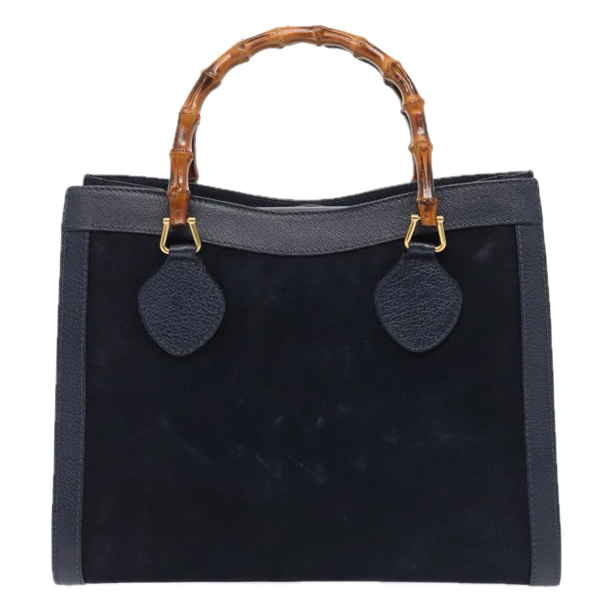 GUCCI Bamboo Hand Bag Suede Leather Navy Gold 002 123 0260 fm3740
