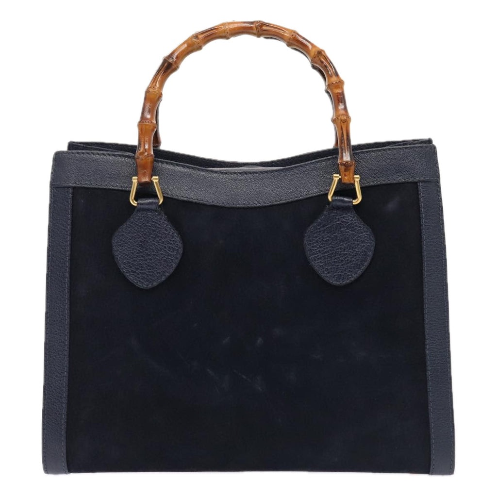 GUCCI Bamboo Hand Bag Suede Leather Navy Gold 002 123 0260 fm3740