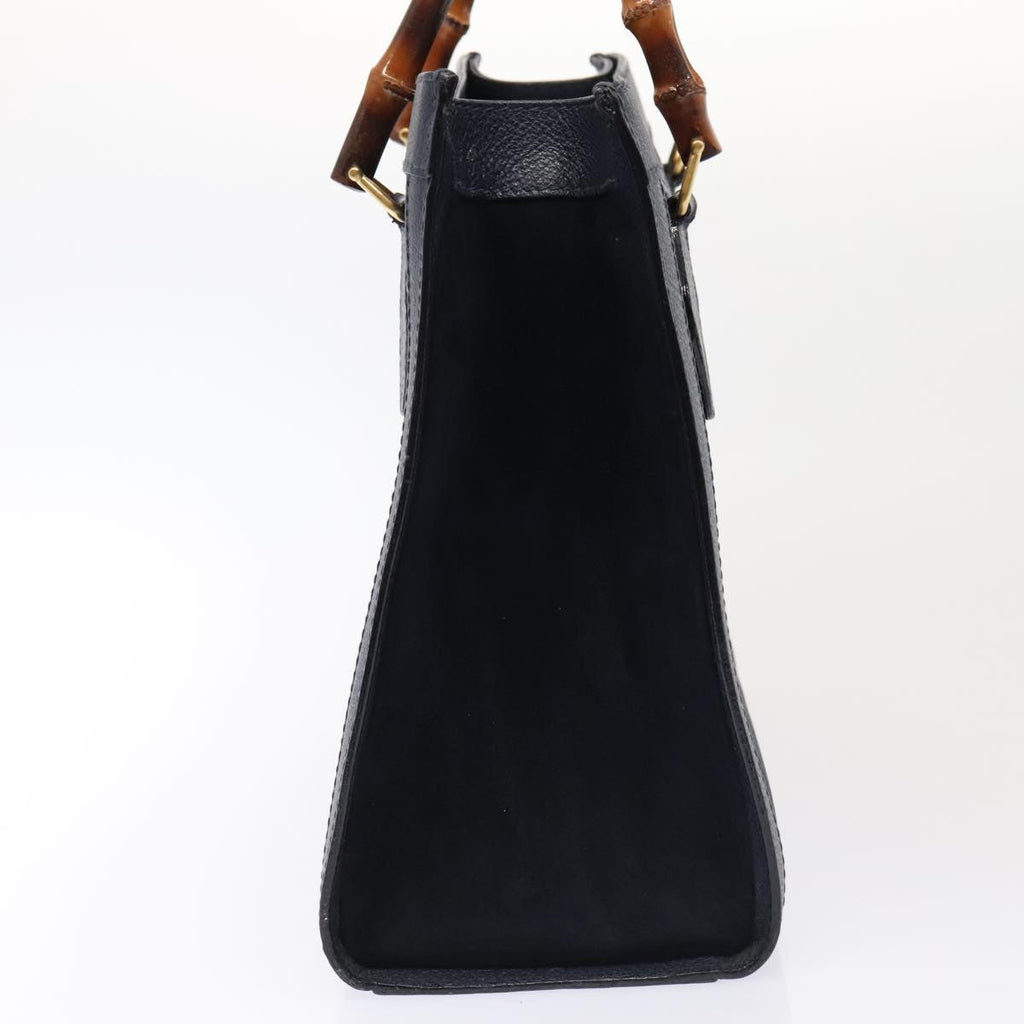 GUCCI Bamboo Hand Bag Suede Leather Navy Gold 002 123 0260 fm3740