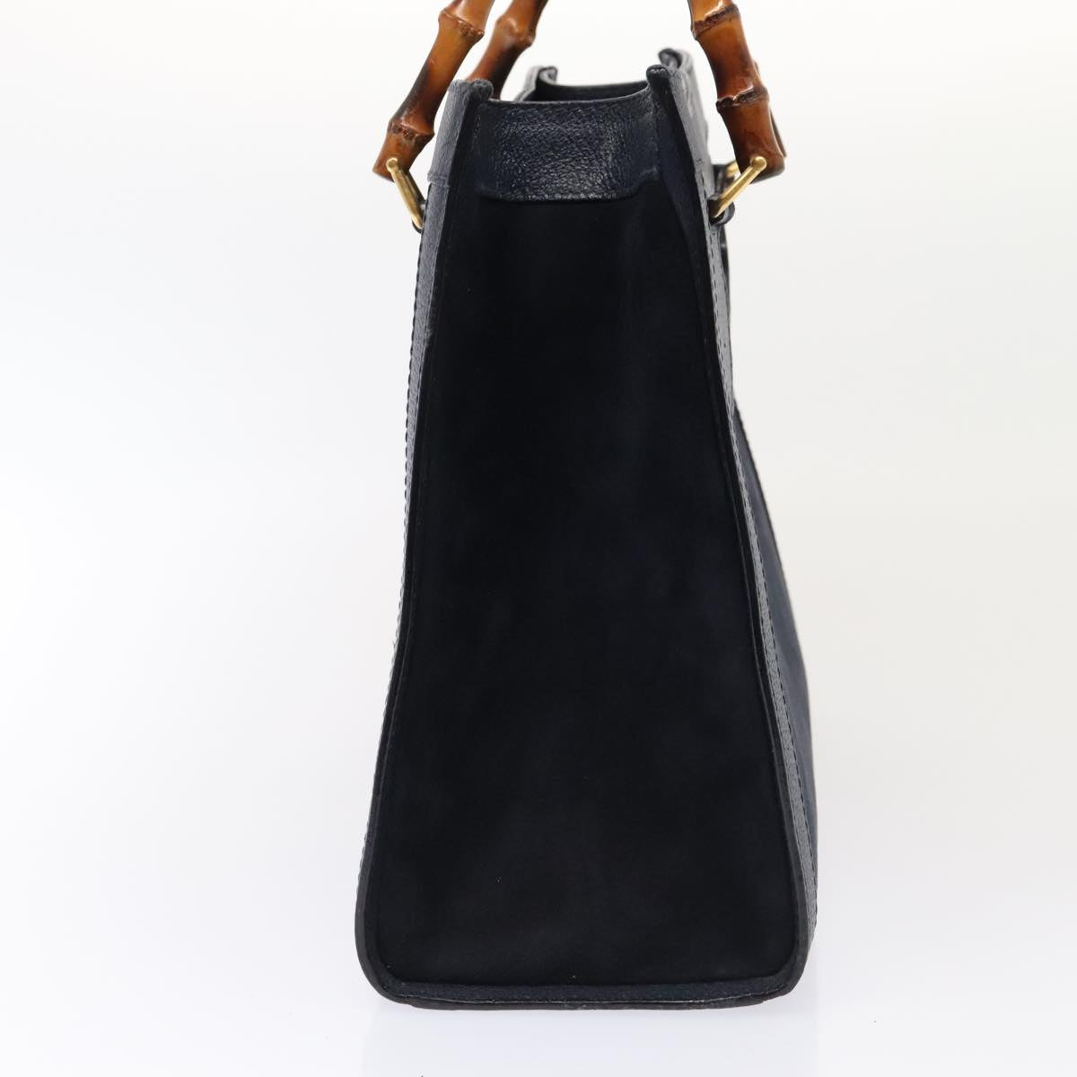 GUCCI Bamboo Hand Bag Suede Leather Navy Gold 002 123 0260 fm3740
