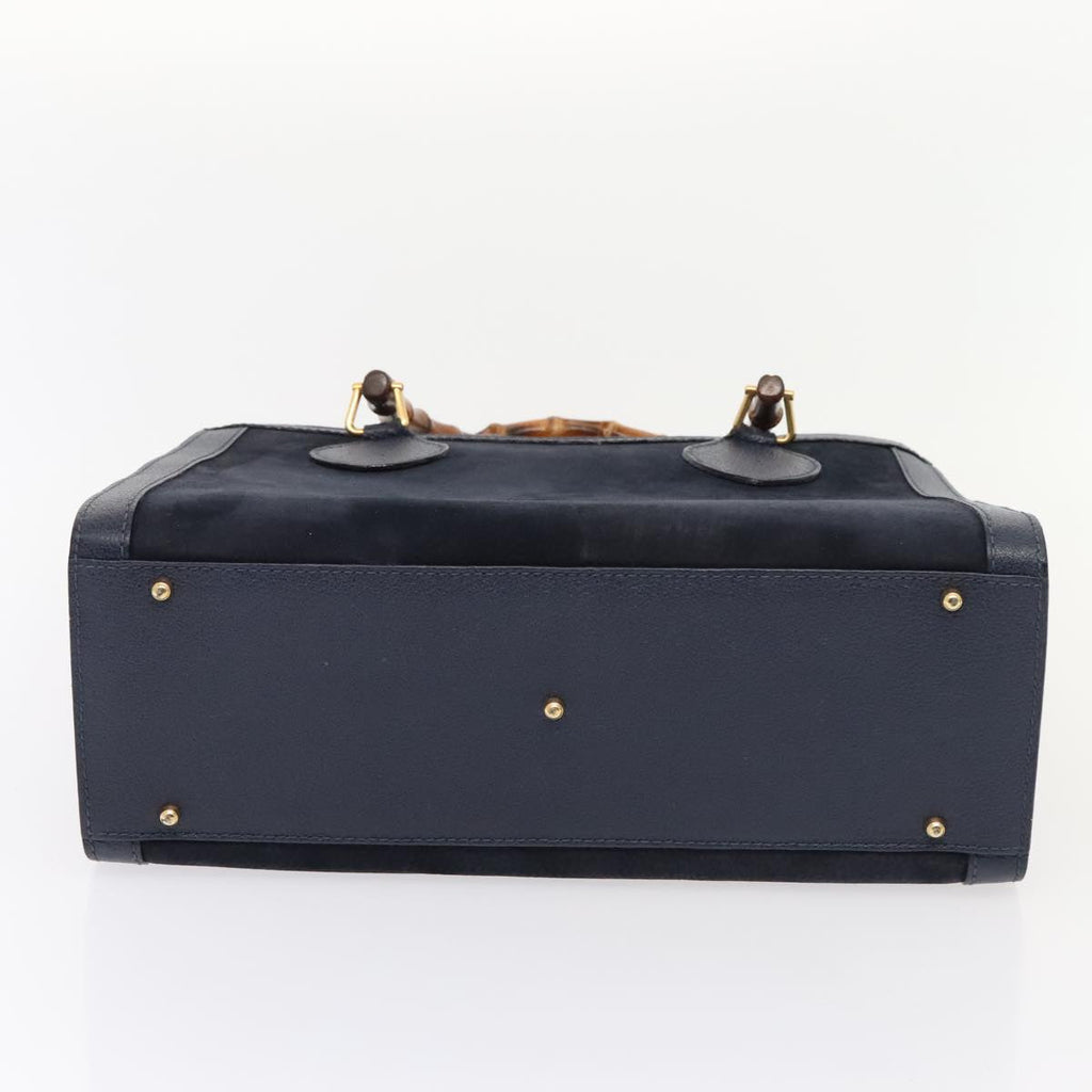 GUCCI Bamboo Hand Bag Suede Leather Navy Gold 002 123 0260 fm3740