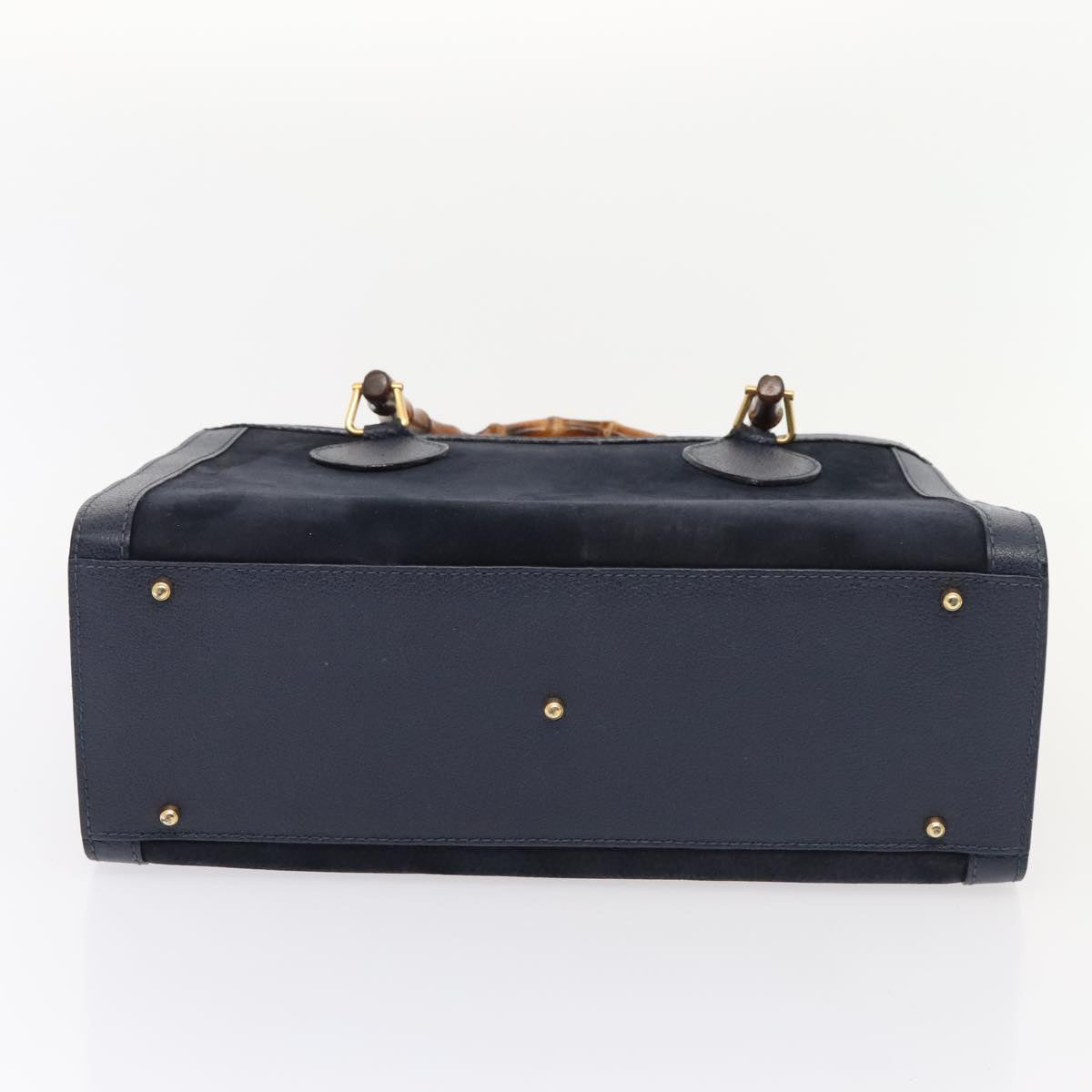 GUCCI Bamboo Hand Bag Suede Leather Navy Gold 002 123 0260 fm3740